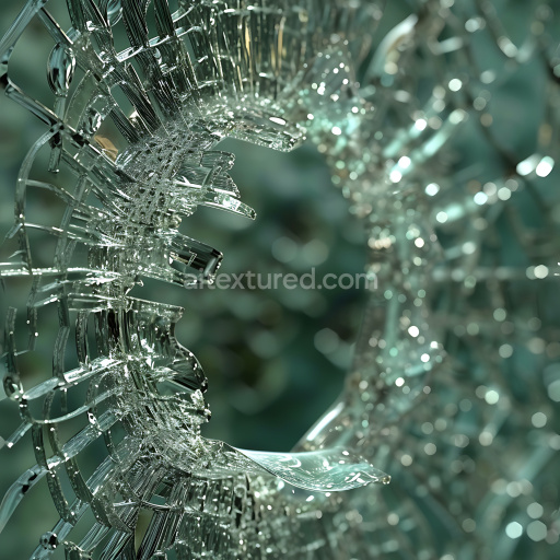 Seamless 3D PBR shattered glass texture featuring intricate jagged holes and fractures