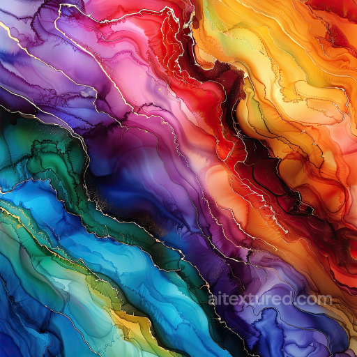 Alcohol Ink PBR Texture Featuring Vibrant Rainbow Veins and Fluid Swirls seamless Alcohol ink PBR texture