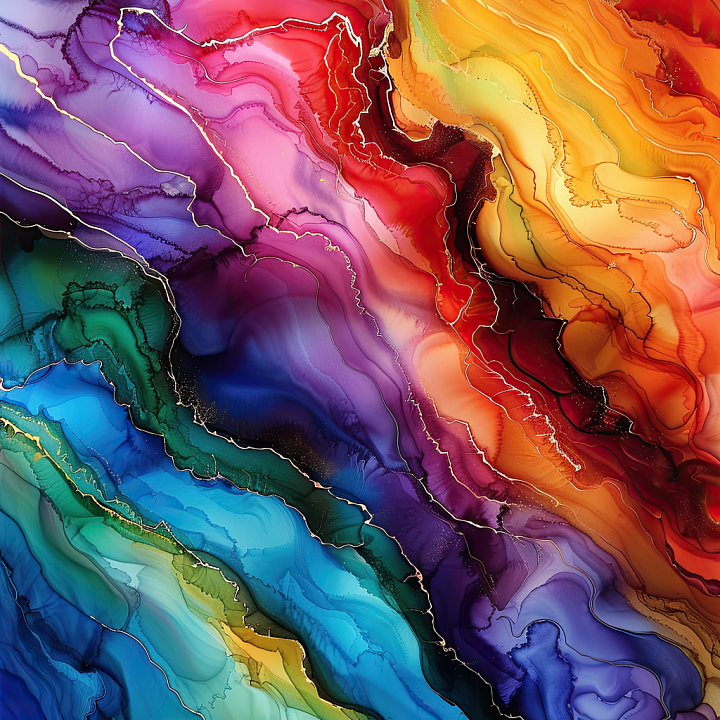 Alcohol Ink Featuring Vibrant Rainbow Veins and Fluid Swirls seamless PBR texture preview
