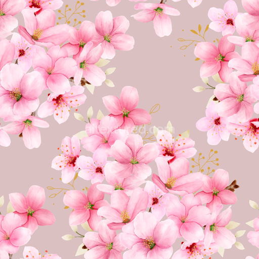 Seamless 3D PBR Watercolor Cherry Blossom Flower Fabric Texture with Soft Pink Petals