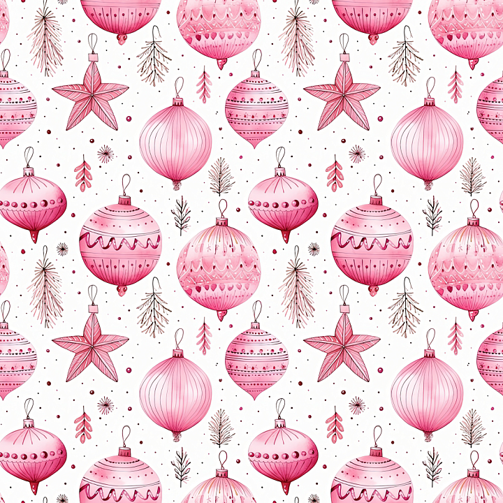 All Christmas Digital paper of Pink Christmas Ornaments and Hand-Drawn… seamless PBR texture preview