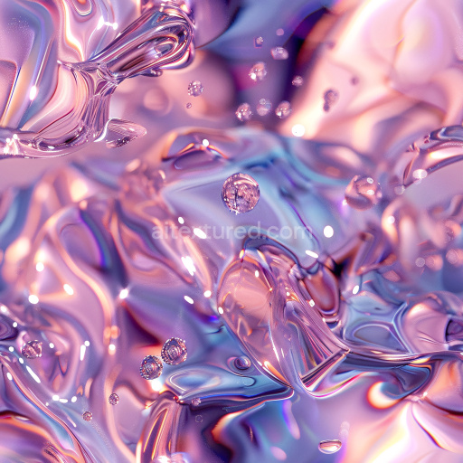 Seamless 3D PBR Glossy Iridescent Liquid Texture with Reflective Water Droplets