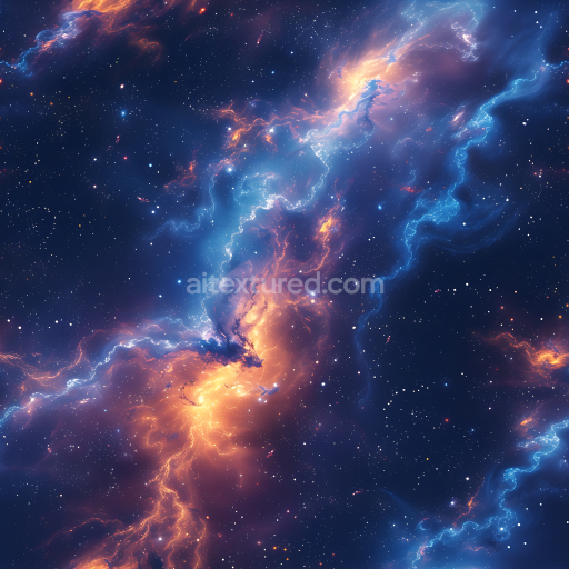 Preview — Seamless 3D Space PBR Texture Featuring Vivid Galaxy Nebula with Blue and Orange Glowing Clouds
