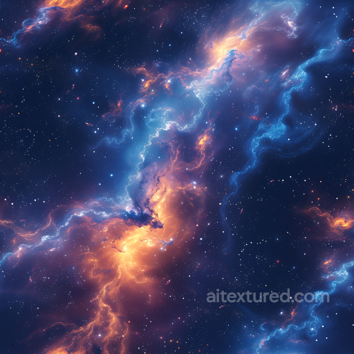 Space PBR Texture Featuring Vivid Galaxy Nebula with Blue and Orange Glowing Clouds seamless Star, space, planets PBR texture