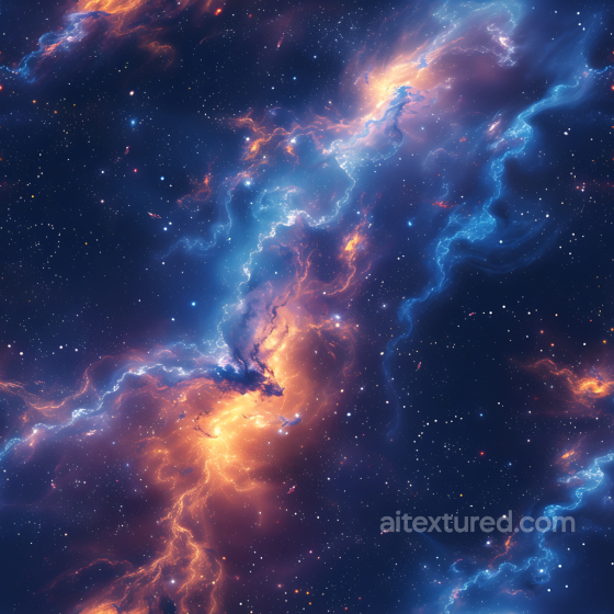 Space PBR Texture Featuring Vivid Galaxy Nebula with Blue and Orange Glowing Clouds Star, space, planets texture preview