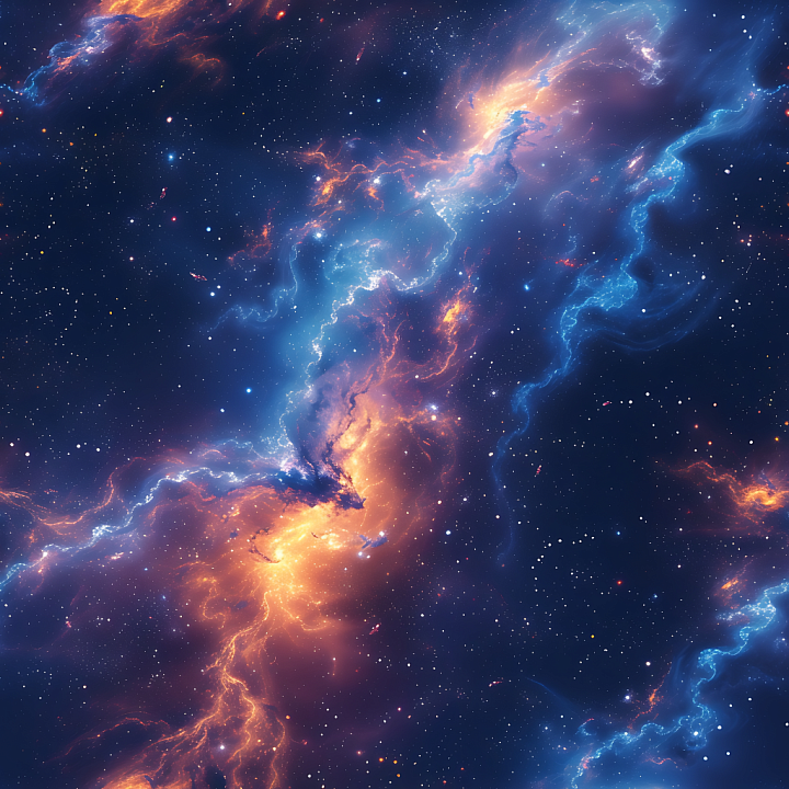 Space Featuring Vivid Galaxy Nebula with Blue and Orange Glowing Clouds seamless PBR texture preview