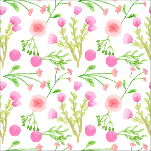 Seamless Pink Flower Watercolor Pattern 3D PBR Texture with Green Leaves seamless Pink Flower PBR texture