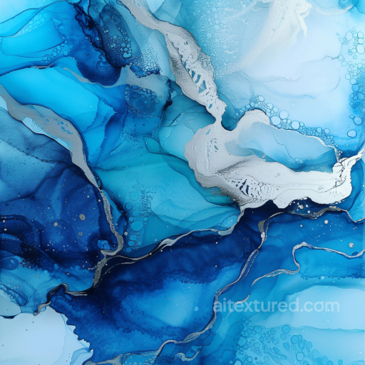 Alcohol Ink PBR Texture with Blue and Silver Fluid Waves and Marbling seamless Alcohol ink PBR texture