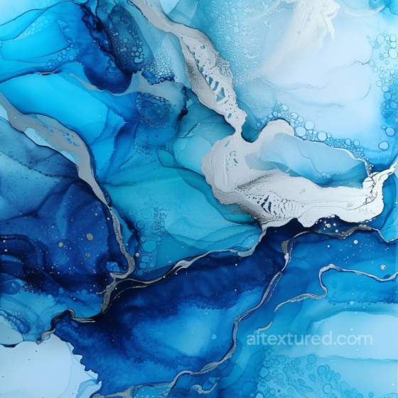 Alcohol Ink PBR Texture with Blue and Silver Fluid Waves and Marbling Alcohol ink texture preview