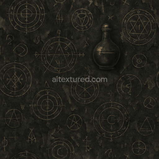 Seamless 3d texture PBR 8k spooky wallpaper with arcane symbols and mystic runes for Halloween