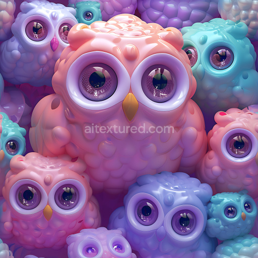 Seamless 3D Inflated Plush Owl Toy PBR Texture with Glossy Multicolor Finish