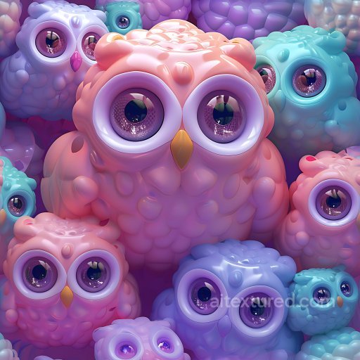 Inflated Plush Owl Toy PBR Texture with Glossy Multicolor Finish seamless Inflated PBR texture