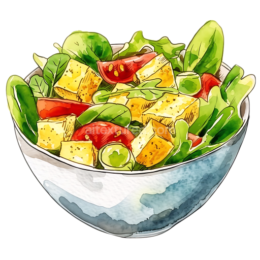 Watercolor-Style Tofu Scramble Breakfast Bowl with Fresh Vegetables