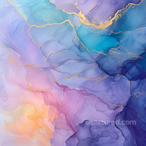 Alcohol Ink PBR Texture Featuring Purple, Blue, and Gold Veined Fluid Art seamless Alcohol ink PBR texture