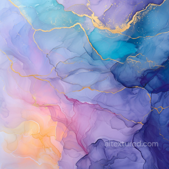 Alcohol Ink PBR Texture Featuring Purple, Blue, and Gold Veined Fluid Art Alcohol ink texture preview