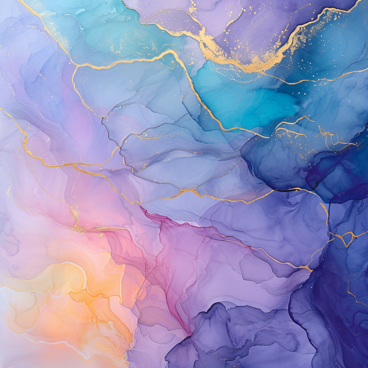 Alcohol Ink Featuring Purple, Blue, and Gold Veined Fluid Art seamless PBR texture preview