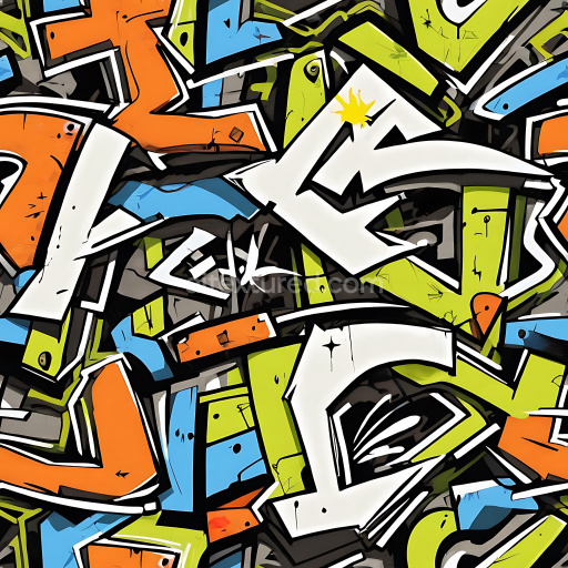 Seamless 3D PBR Texture of Vibrant Urban Graffiti with Bold Geometric Lettering
