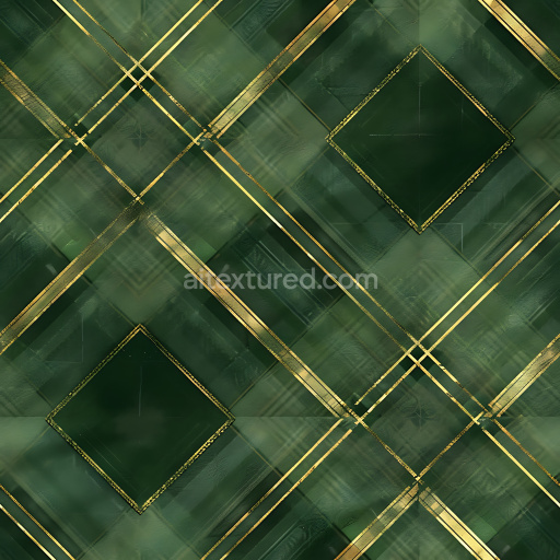 Seamless 3D PBR Texture of Green Metal Tiles with Gold Plaid Pattern