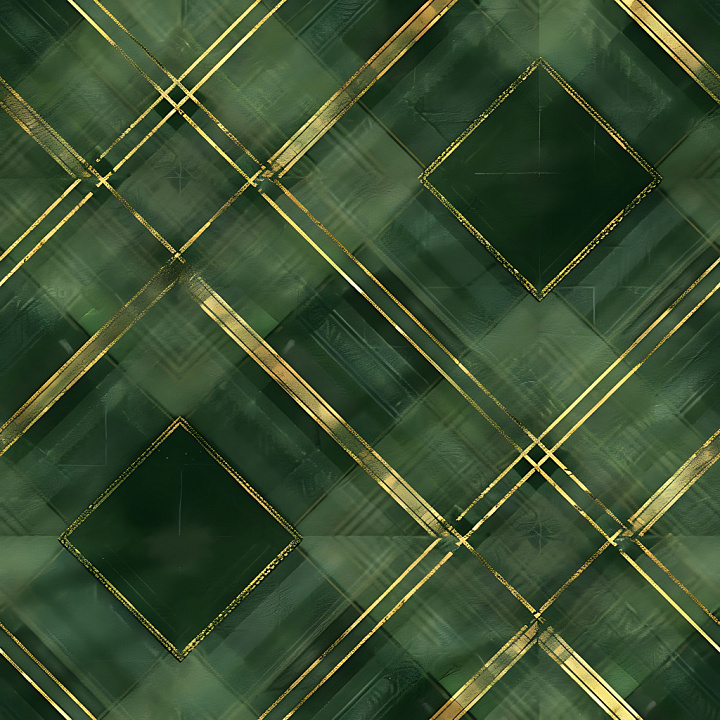 Dark Green Plaid Fabric with Gold Linear Accents seamless PBR texture preview