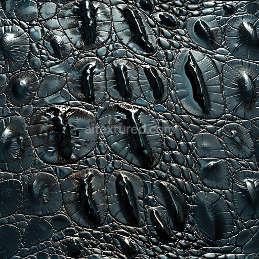 Seamless 3D Glossy Black Crocodile Leather PBR Texture with Deep Scales and Fine Detail