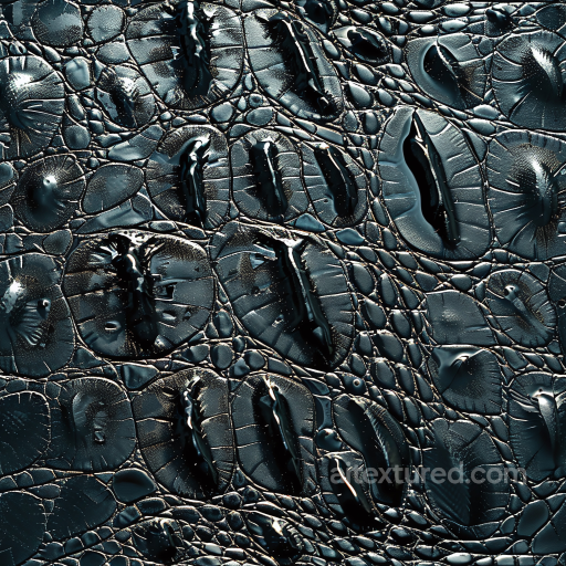 Glossy Black Crocodile Leather PBR Texture with Deep Scales and Fine Detail seamless Leather PBR texture