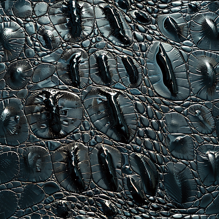Glossy Black Crocodile Leather with Deep Scales and Fine Detail seamless PBR texture preview