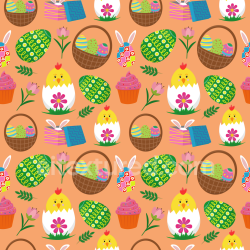 seamless Seamless 3D PBR Digital Paper Texture with Easter Eggs, Chicks, and Cupcakes texture 8k free download PBR