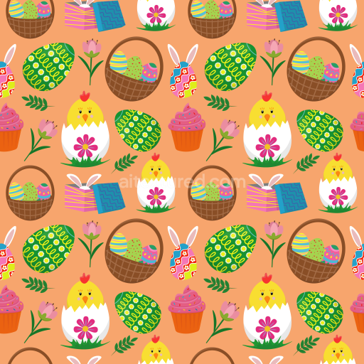 Seamless 3D PBR Texture of Colorful Easter Digital Paper with Eggs and Chicks
