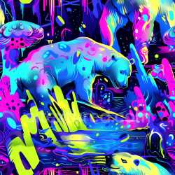 seamless Seamless 3D PBR Graffiti Texture Featuring Neon Polar Bears and Psychedelic Urban Art texture 8k free download PBR