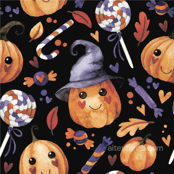 Watercolor Halloween Texture with Cute Pumpkins and Candy Watercolor Halloween texture preview