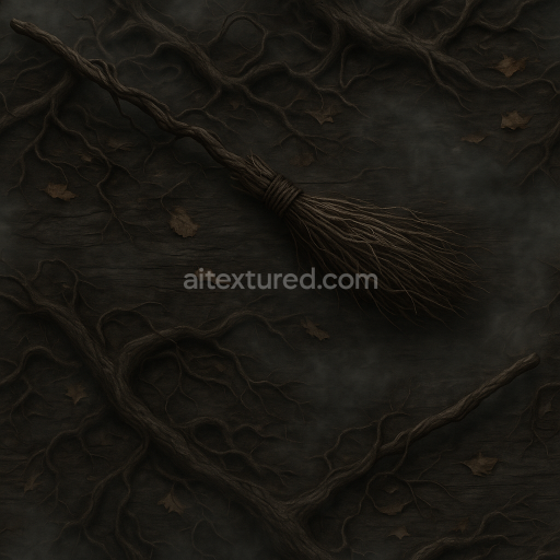 Seamless 3d texture PBR 8k witch broomstick wood surface with twisted branches for Halloween