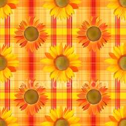 seamless Seamless 3D PBR Texture of Bright Yellow-Orange Plaid with Sunflower Motifs texture 8k free download PBR