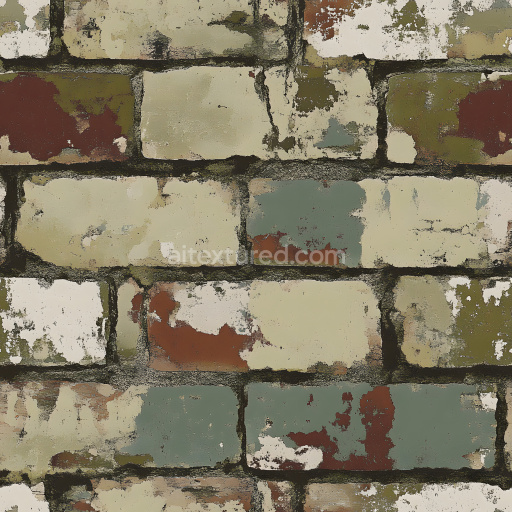 Seamless 3D Cracked Painted Brick Wall PBR Texture with Distressed Multicolor Surface