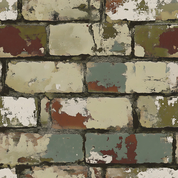 Cracked Painted Brick Wall with Distressed Multicolor Surface seamless PBR texture preview