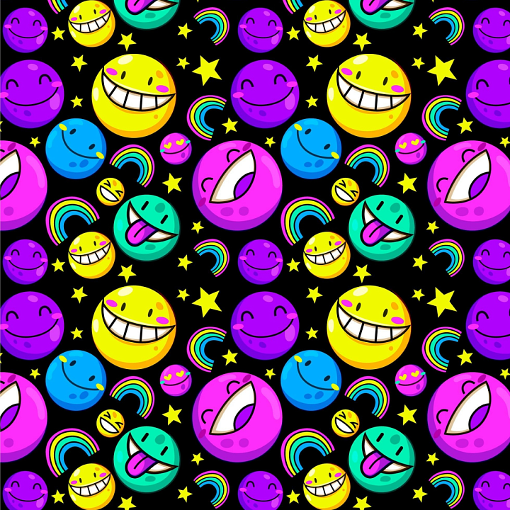 Colorful Happy Face Pattern for Fun Design seamless PBR texture preview