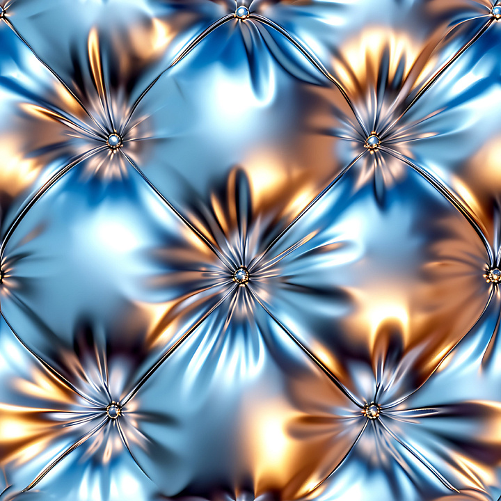 Inflated Metallic Vinyl with Quilted Paneling in Blue and Gold seamless PBR texture preview