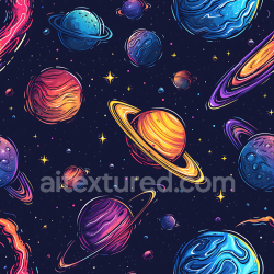 seamless Seamless 3D Space PBR Texture Featuring Stylized Multi-colored Planets with Rings texture 8k free download PBR