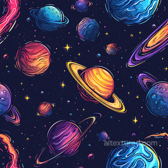 Space PBR Texture Featuring Stylized Multi-colored Planets with Rings Star, space, planets texture preview