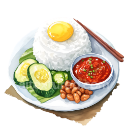 seamless Malaysian Nasi Lemak Breakfast Plate with Rice, Egg, Sambal & Cucumber Slice Illustration texture 8k free download PBR