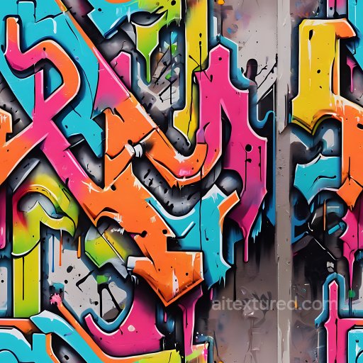 Seamless 3D PBR graffiti texture featuring vibrant multicolor street art spray paint texture preview