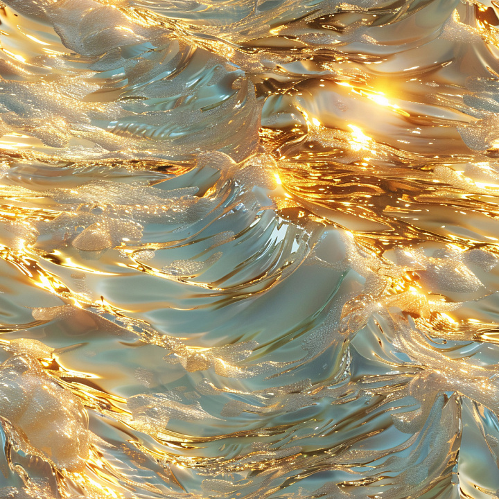 Glossy Gold-Reflective Abstract Waves seamless PBR texture preview