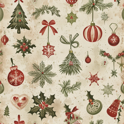 Seamless 3D PBR Texture of Vintage Christmas Ornaments on Digital Paper