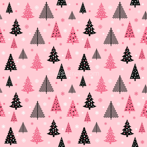 Seamless 3D PBR Christmas Pink Fabric Texture Featuring Stylized Tree Motifs