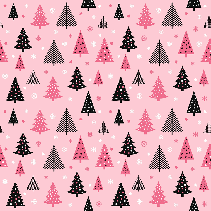Christmas Pink Fabric Featuring Stylized Tree Motifs seamless PBR texture preview