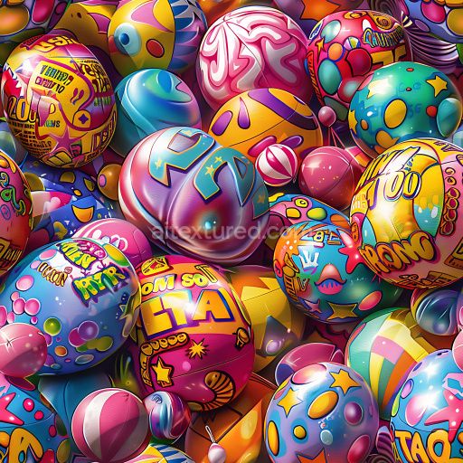 Seamless 3D PBR Texture of Vibrant Colorful Graffiti Spheres with Urban Tags