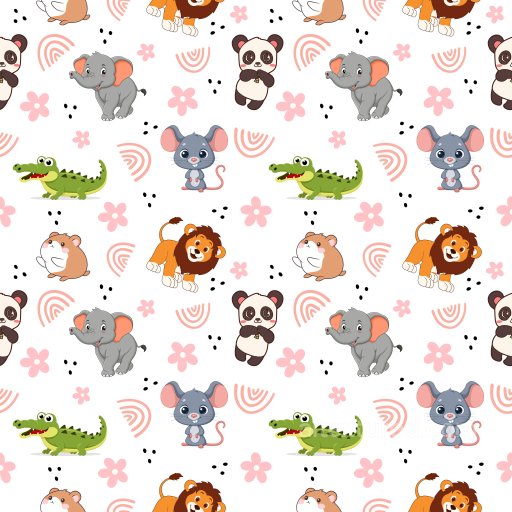 Pattern PBR Texture with Cute Cartoon Animals and Playful Motifs seamless Pattern Bundle PBR texture