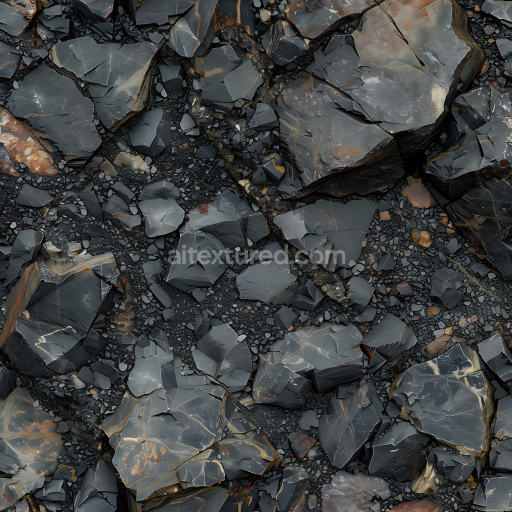 Seamless 3D Black Shale Rocky Ground PBR Texture with Fractured Slate Plates