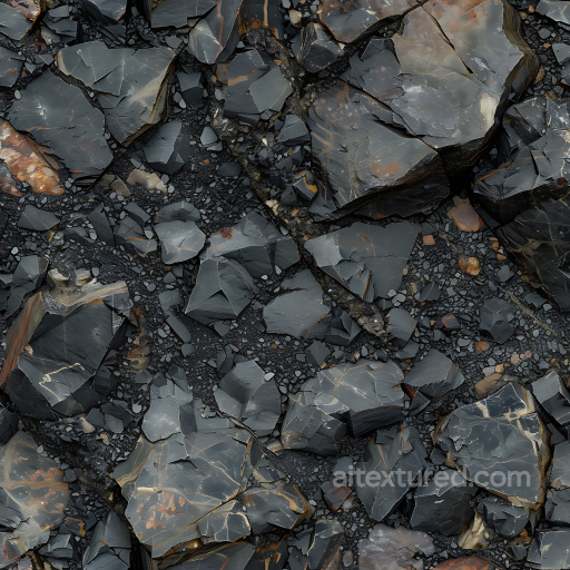 Black Shale Rocky Ground PBR Texture with Fractured Slate Plates seamless Stone PBR texture