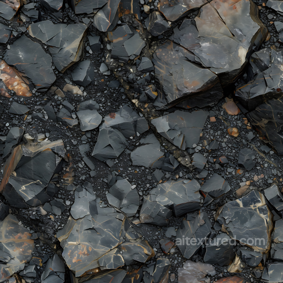 Black Shale Rocky Ground PBR Texture with Fractured Slate Plates Stone texture preview