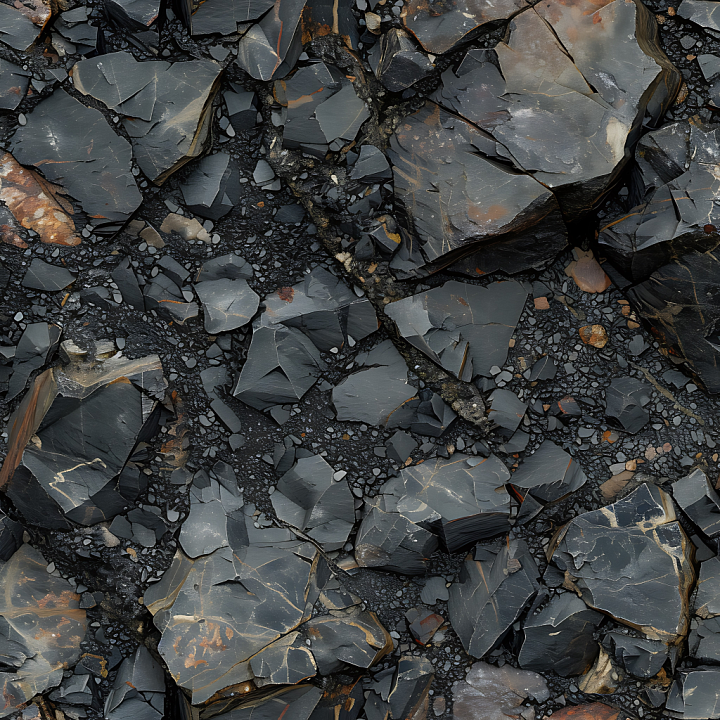 Black Shale Rocky Ground with Fractured Slate Plates seamless PBR texture preview